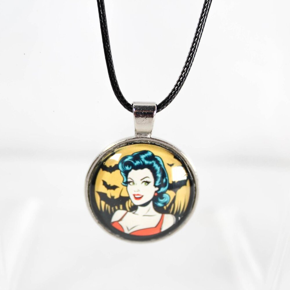 🔨 Bat Your Lashes, Baby Pinup Necklace – Gothic Bats Retro Horror Jewelry